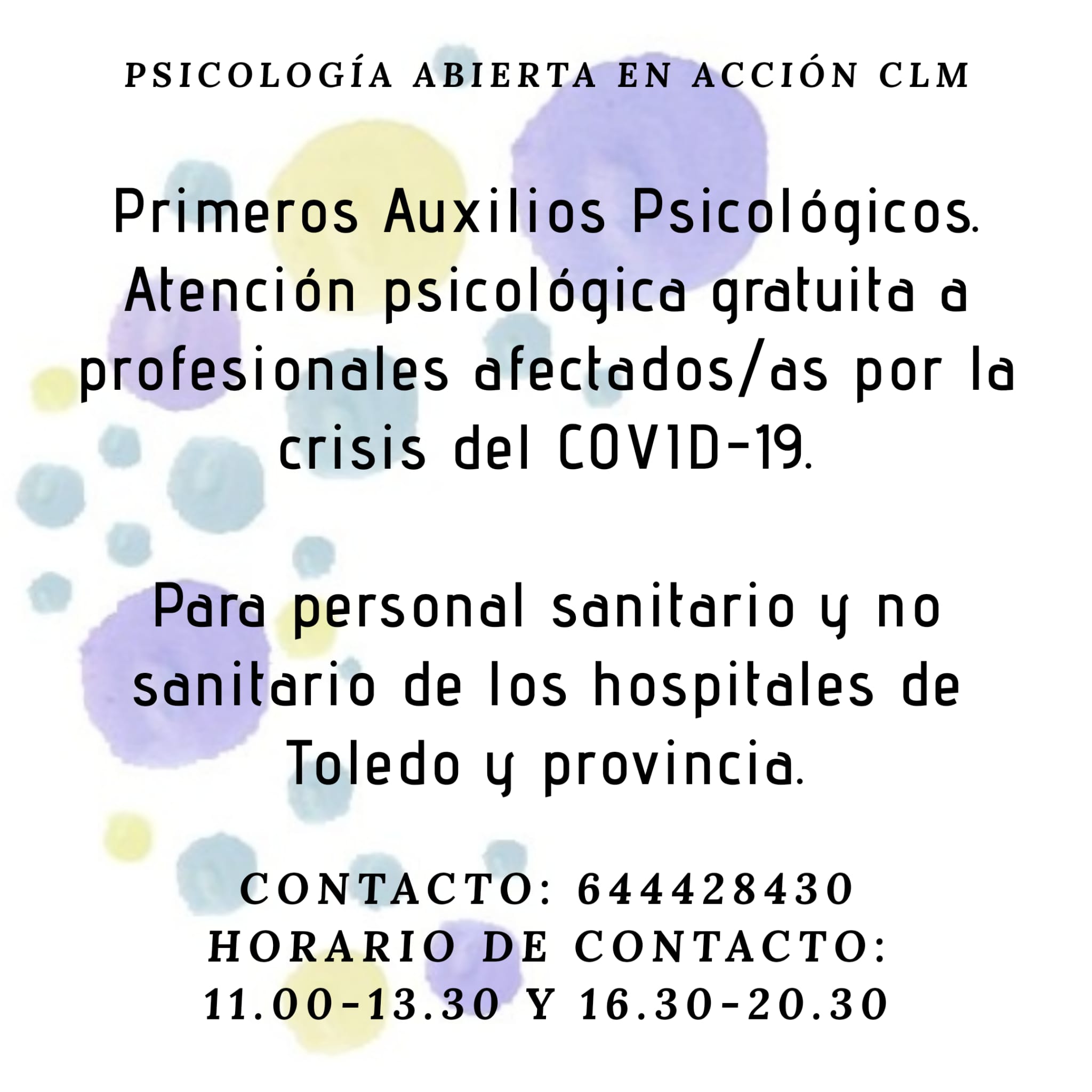 Asociación Psicología abierta en acción CLM. Atención psicológica gratuita para profesioales afectados/as por la crisis del COVID-19
